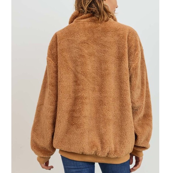 Fuzzy Teddy Half Zip Pocket Pullover - Picture 3 of 8